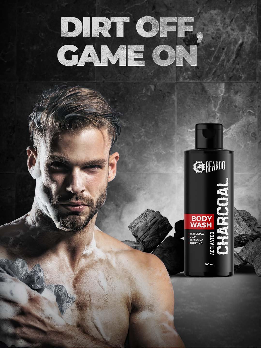 Beardo Activated Charcoal Anti-Pollution Body Wash for Men - 100ml Deep Pore Cleanser | Removes Dirt, Oil & Impurities | Face & Body Wash | Reduces Acne & Controls Oil | Perfect for Gym, Travel & Daily Shower Routine