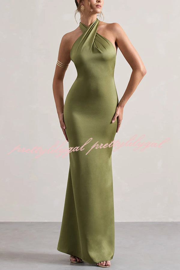 Elegant Solid Color Halter Neck Tie Backless Maxi Dress for Women - Perfect for Summer Beach Parties, Evening Events & Date Nights