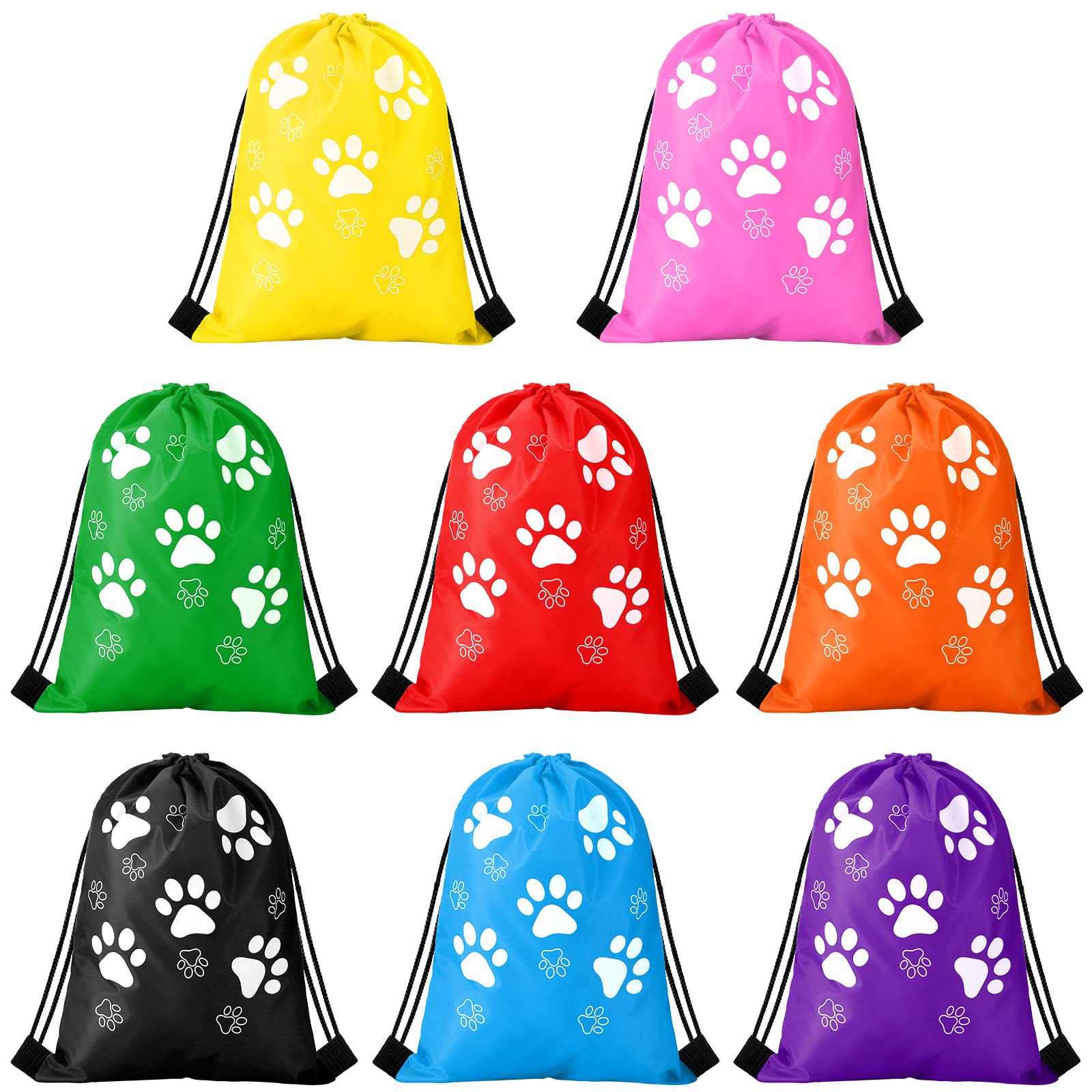 16 Pcs Large Paw Print Drawstring Backpack - Reusable Puppy Gift Bags for Party Favors & Travel