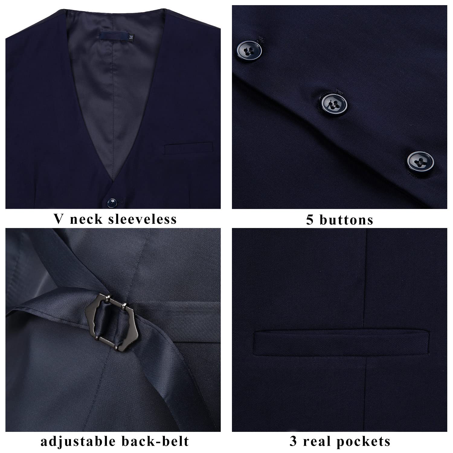 Enlision Men's Slim Fit Business Suit Vest - Formal Waistcoat for Tuxedo & Office Wear - Solid Color Dress Vest for Weddings, Prom & Business Events