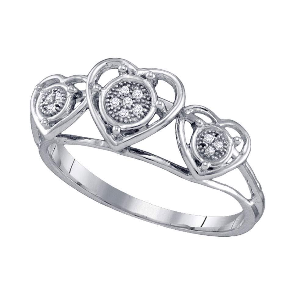 10K White Gold Women's Round Diamond Triple Heart Cluster Ring - 0.03 CTTW Dazzlingrock Collection | Elegant Gift for Anniversary, Valentine's Day & Special Occasions