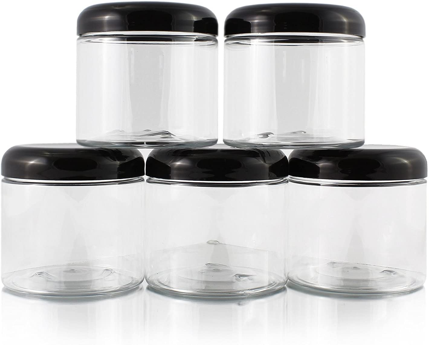 Cornucopia Brands 16oz Clear Plastic Jars with Domed Lids (6-Pack) - BPA Free PET Stackable Straight Sided Canisters for Bathroom, Kitchen & Pantry Storage - Perfect for Organizing Spices, Cotton Balls, Crafts & Dry Goods
