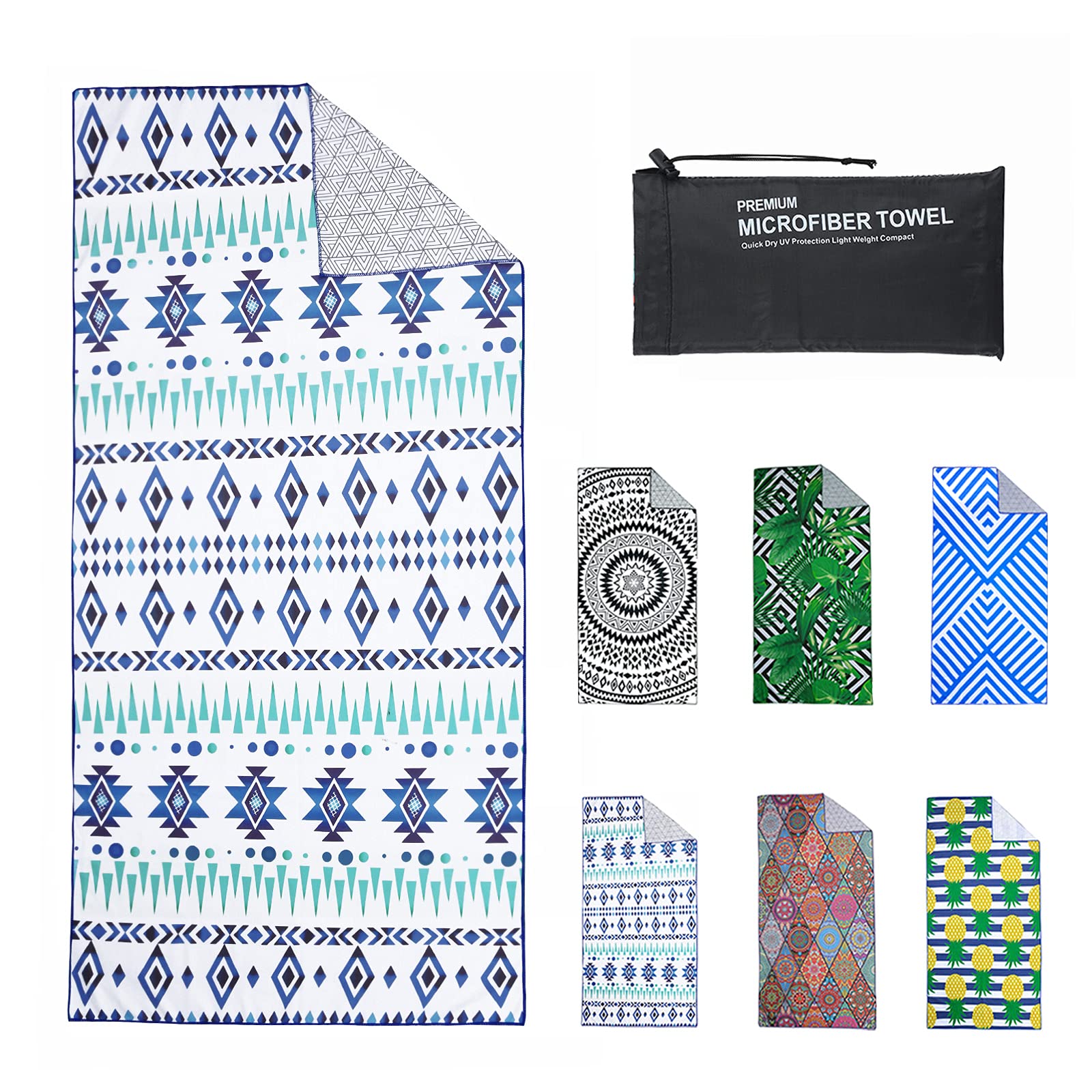 Violet Mist Blue Boho Microfiber Beach Towel 63