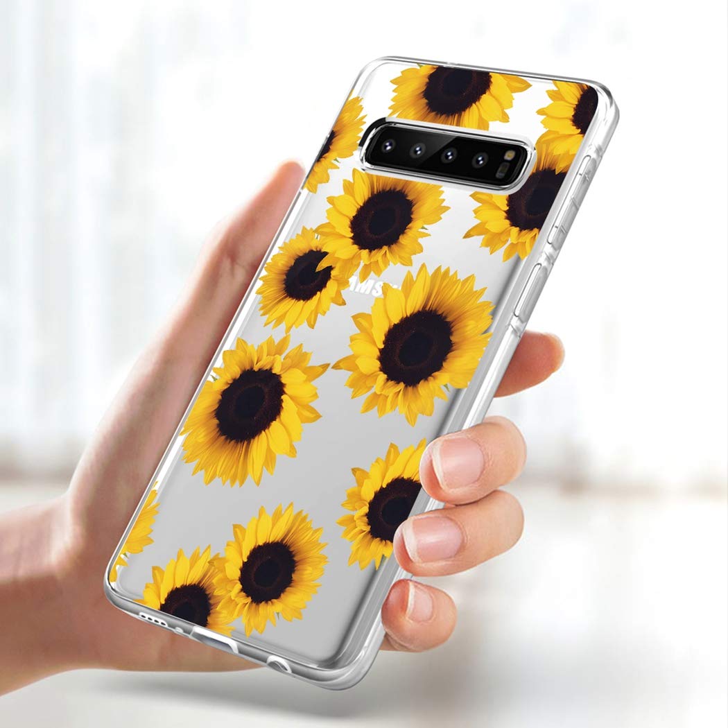 **Samsung Galaxy S10 Case - Clear Shockproof TPU Protective Phone Cover for Women & Girls, Soft Transparent Case for Galaxy S10 6.1 Inch (Sunflower Design) - Perfect for Everyday Use, Work & Travel**