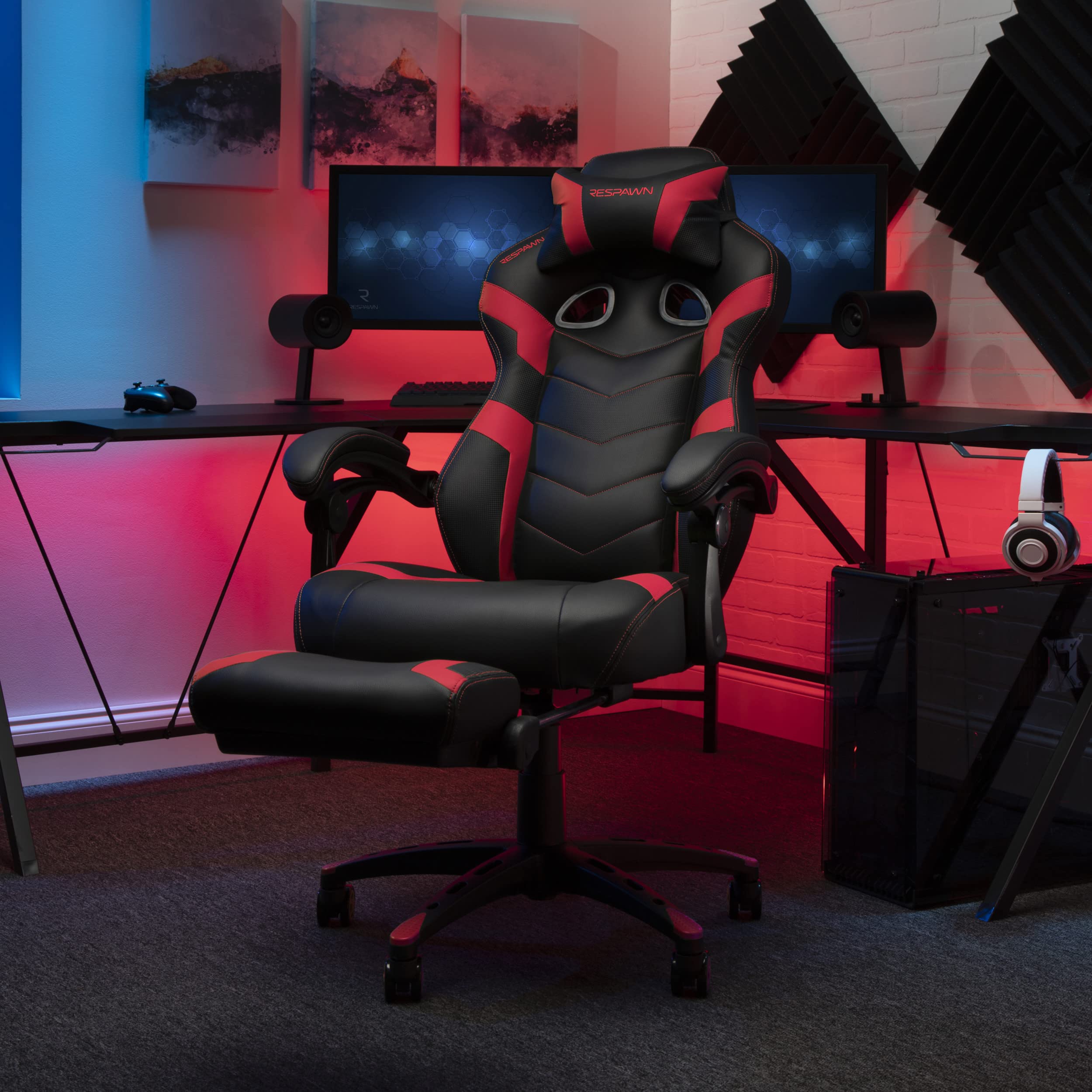 RESPAWN 110 Pro Ergonomic Gaming Chair with Adjustable Footrest & Headrest - Reclining Computer Desk Chair for Adults - Perfect for PC Gaming, Office Work & Home Entertainment (Red)