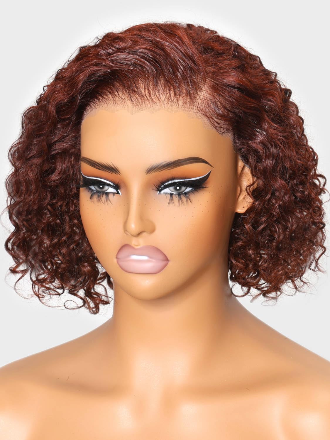 Beauty Forever 10 Inch Curly Glueless Human Hair Wig - 7x5 Bye Bye Knots Wear & Go Bob Wig in Reddish Brown 33B | Pre Plucked HD Lace Short Curly Wig for Women (150% Density) | Perfect for Daily Wear, Parties & Cosplay