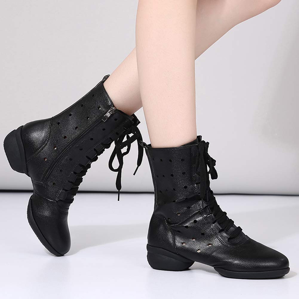 Hipposeus Women's Lace-Up Jazz Dance Shoes - Closed Toe Ballroom Salsa Dance Booties with Non-Slip Rubber Sole | Perfect for Latin, Swing & Practice