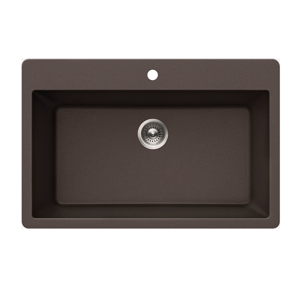 Houzer Quartztone Series 33 Granite Composite Topmount Single Bowl Kitchen Sink - V 300 Mocha | Durable & Stylish for Modern Kitchens, Perfect for Cooking & Cleaning