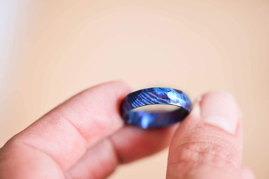 Handmade Damascus Titanium Ring - KE-105-AT Custom Comfort Fit Wedding Band for Men & Women, Timascus Steel Engagement Ring, Modern Unisex Jewelry Statement Piece - Perfect for Weddings, Anniversaries & Special Occasions