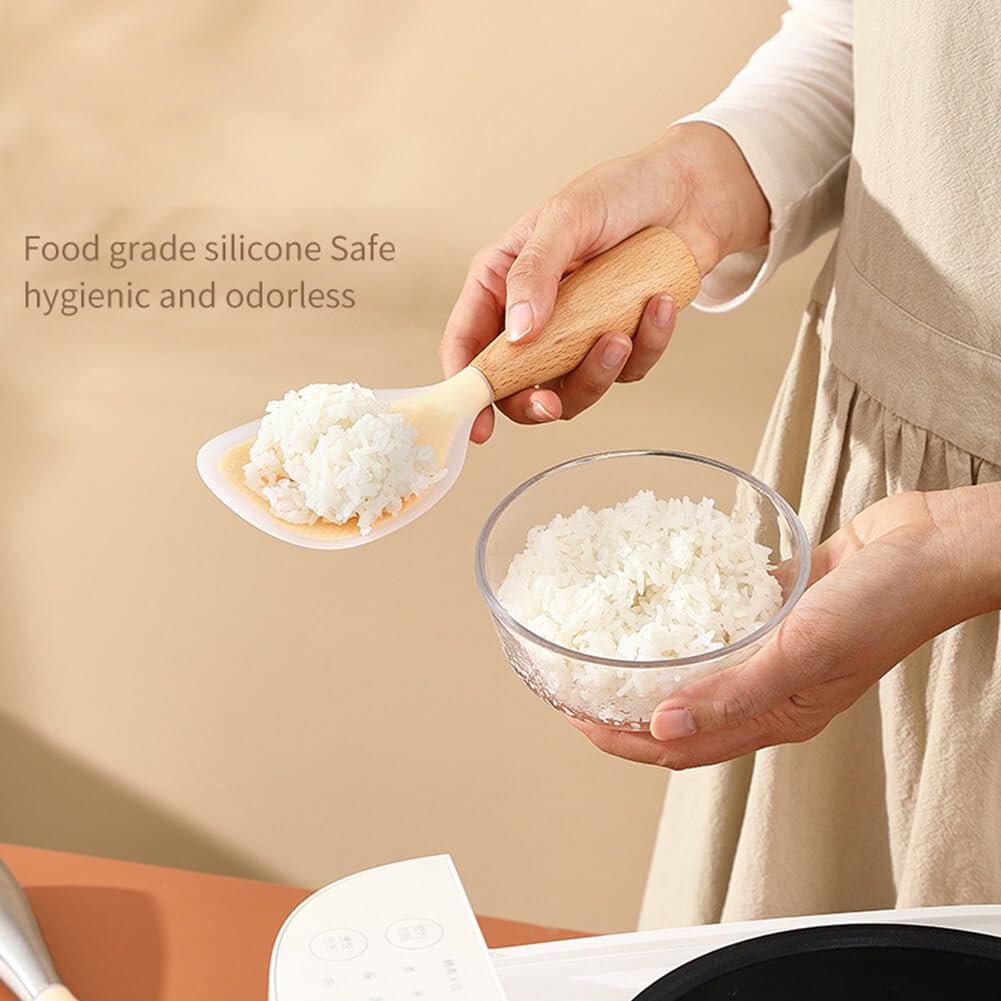 Non-Stick Vertical Rice Paddle Spoon with Wooden Handle - Stand Up Serving Spoon & Kitchen Spatula for Cooking Rice, Stirring, and Serving - Perfect for Rice Cookers, Pots, and Everyday Kitchen Use