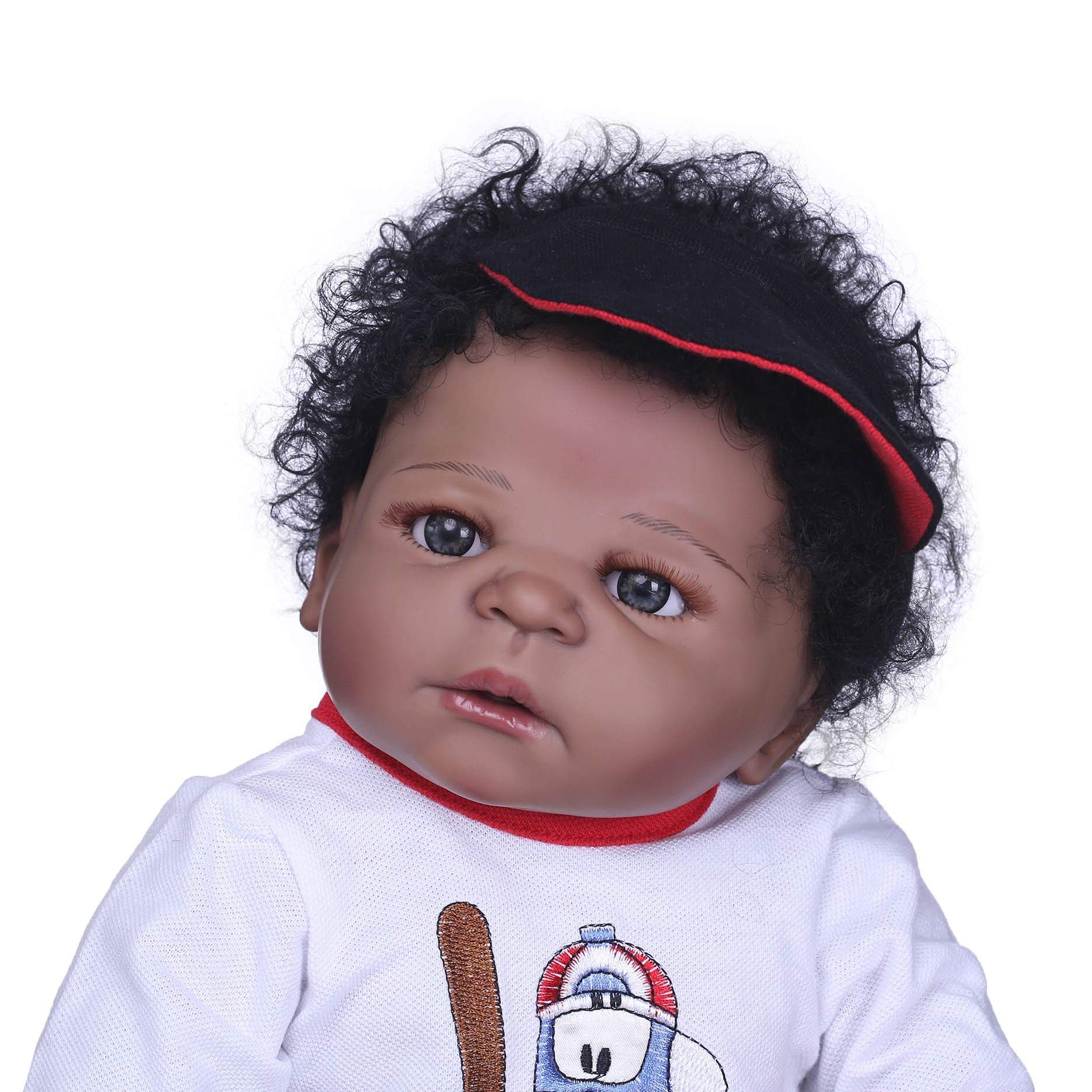 58cm Realistic African American Black Skin Reborn Baby Doll - Anatomically Correct Full Body Silicone Boy Doll with Outfits | Perfect for Collectors, Photography Props, and Therapy Use
