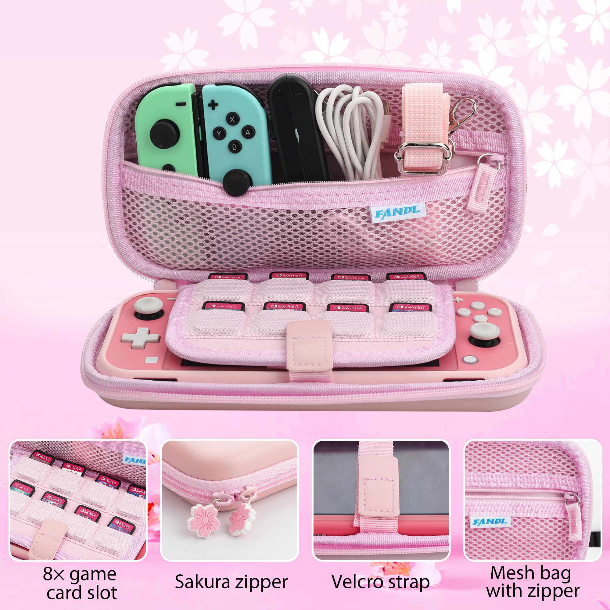 Premium Nintendo Switch Lite Accessories Bundle - Soft TPU Protective Case, Screen Protector, 2 Thumb Grips & Adjustable Shoulder Strap (Pink) | Perfect for Travel, Gaming On-The-Go & Switch Lite Protection