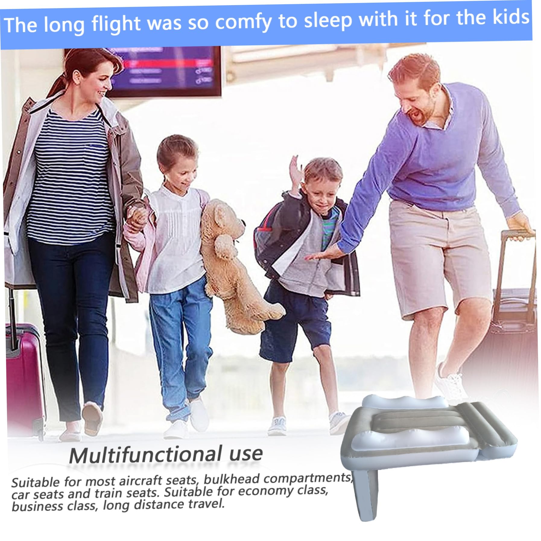 Inflatable Airplane Toddler Bed for Travel - Portable Kids Airplane Bed Fits Most Airline Seats & Car Seats | Perfect for Long Flights, Road Trips & Nap Time