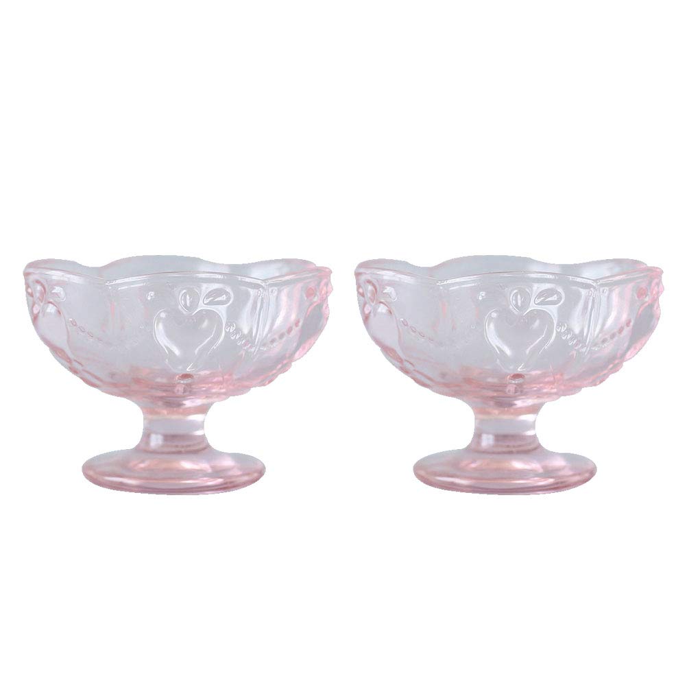 DOITOOL 2-Piece Embossed Glass Dessert Cups Set - Clear Coffee Mugs, Ice Cream Bowls & Salad Dishes for Summer Parties, Weddings & Home Decor - Shatterproof Glass Goblet for Pudding, Parfait & Dessert Serving