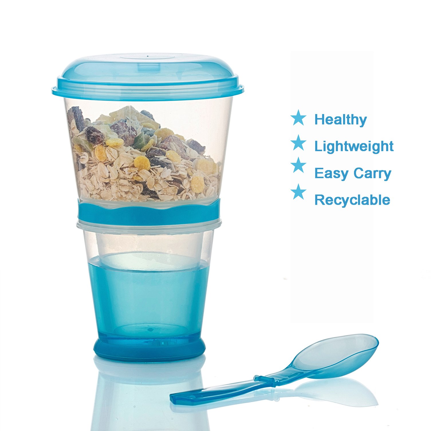 Portable Cereal Cup with Spoon - On-the-Go Breakfast Container for Milk, Yogurt & Snacks - Travel-Friendly Food Storage (Blue) - Perfect for Commuting, Camping & Office Lunch