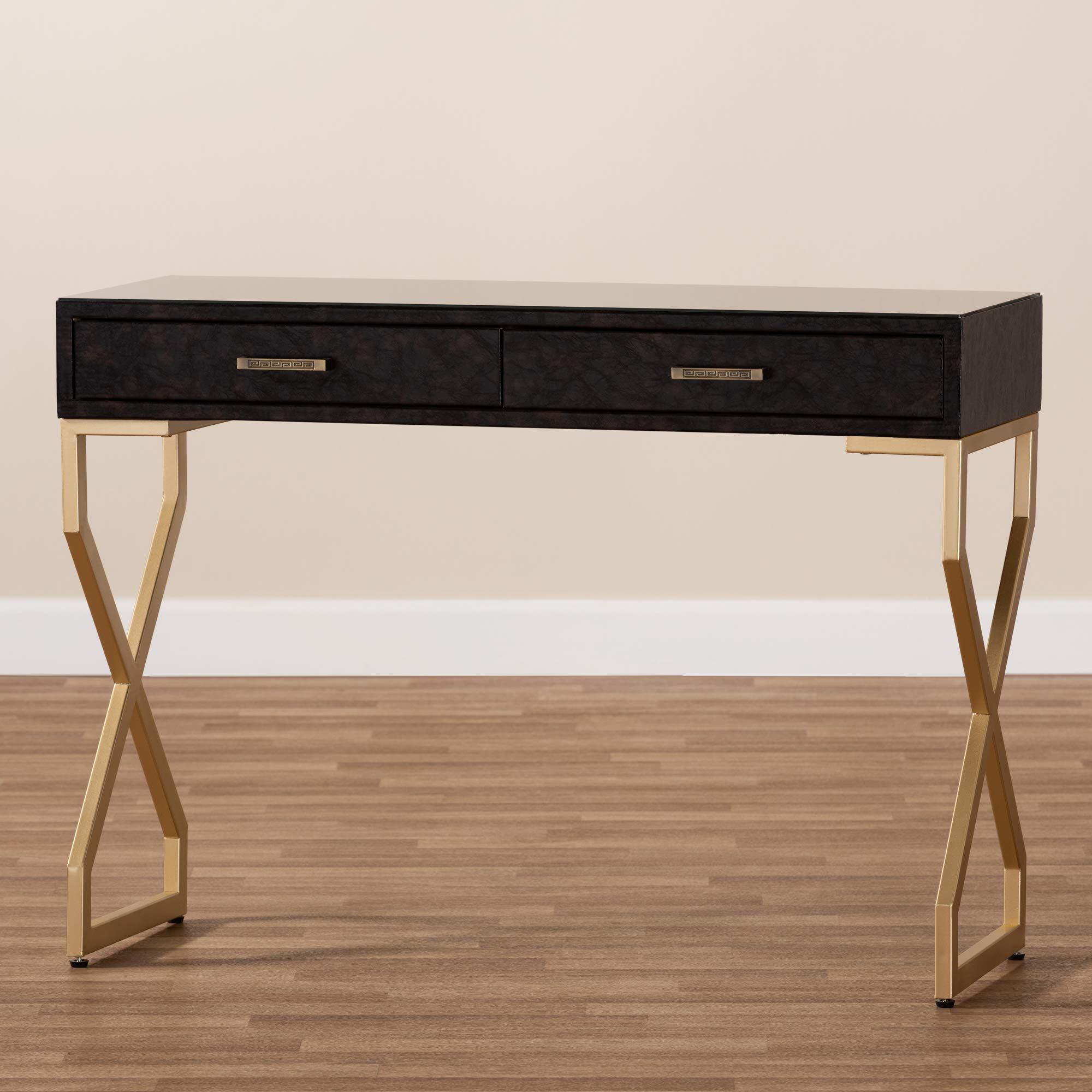 Baxton Studio Modern Console Table - Dark Brown & Gold Finish - Entryway, Living Room, Hallway Furniture for Home Decor