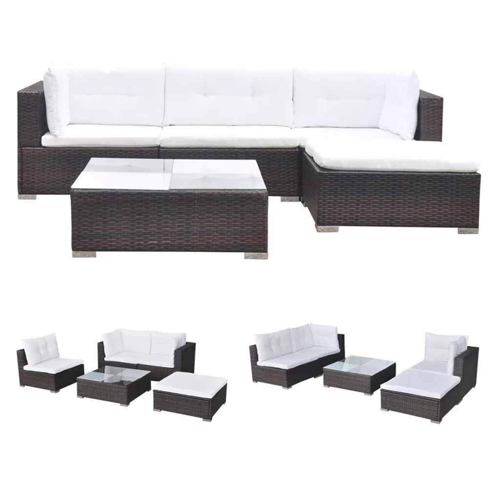 14-Piece Patio Furniture Set, All-Weather Wicker Garden Lounge Sofa with Removable Cushions - Waterproof Brown Poly Rattan for Outdoor, Backyard, Poolside & Deck Relaxation