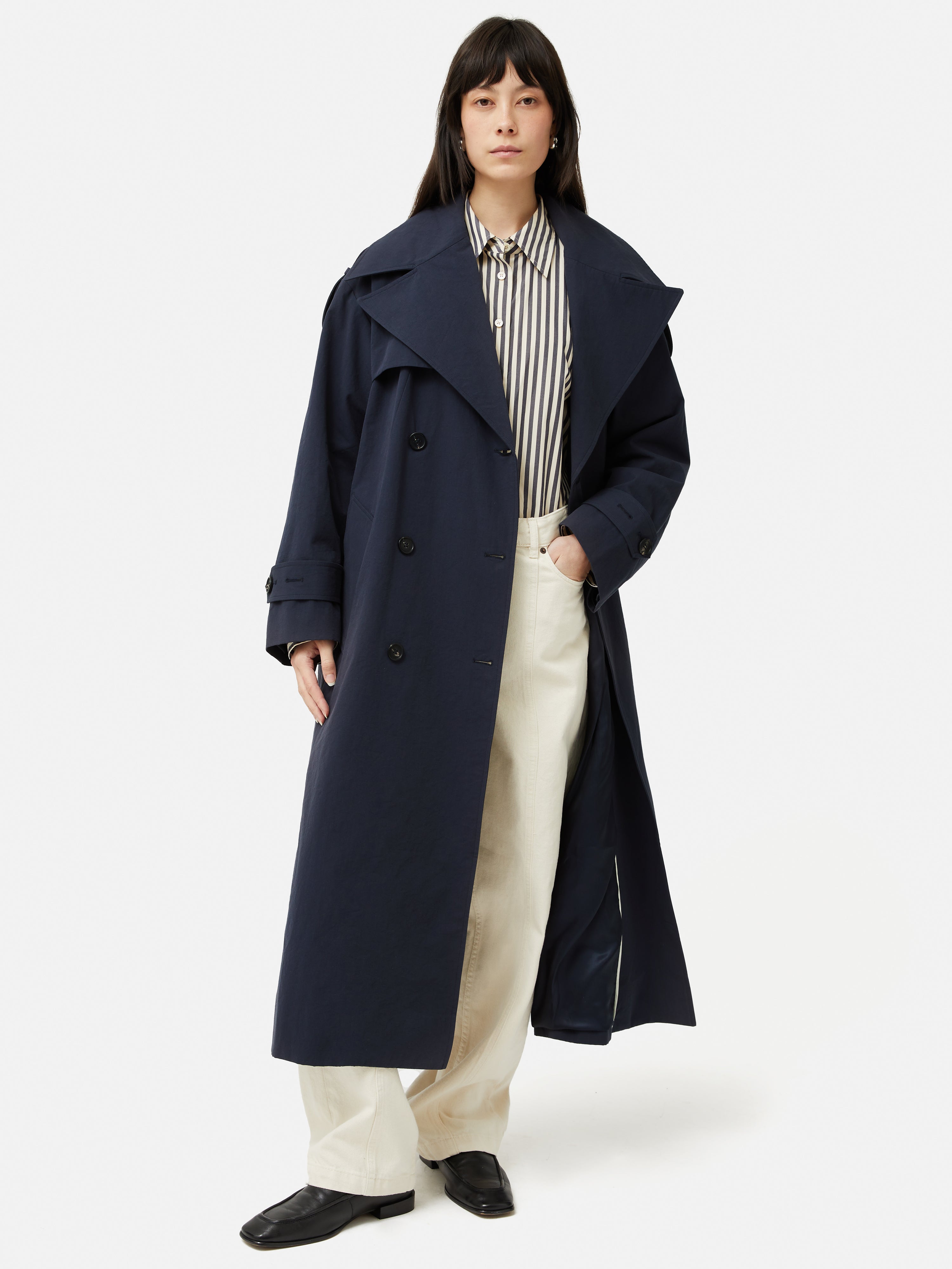 Nelson Cotton Trench Coat for Women - Classic Blue Waterproof Raincoat | Perfect for Spring, Fall & Office Wear