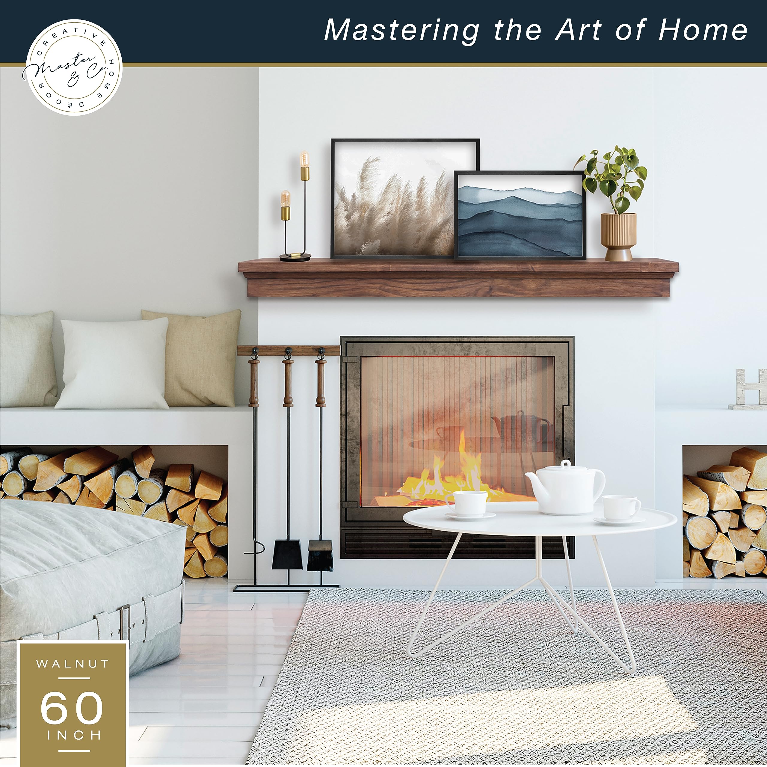 60-Inch Walnut Wood Floating Fireplace Mantel Shelf - Solid Wood Wall Mounted Mantel for Living Room Decor, Photo Display & Home Decor with Cleat Hanging System | Perfect for Fireplace Surround, TV Stand & Rustic Home Decor