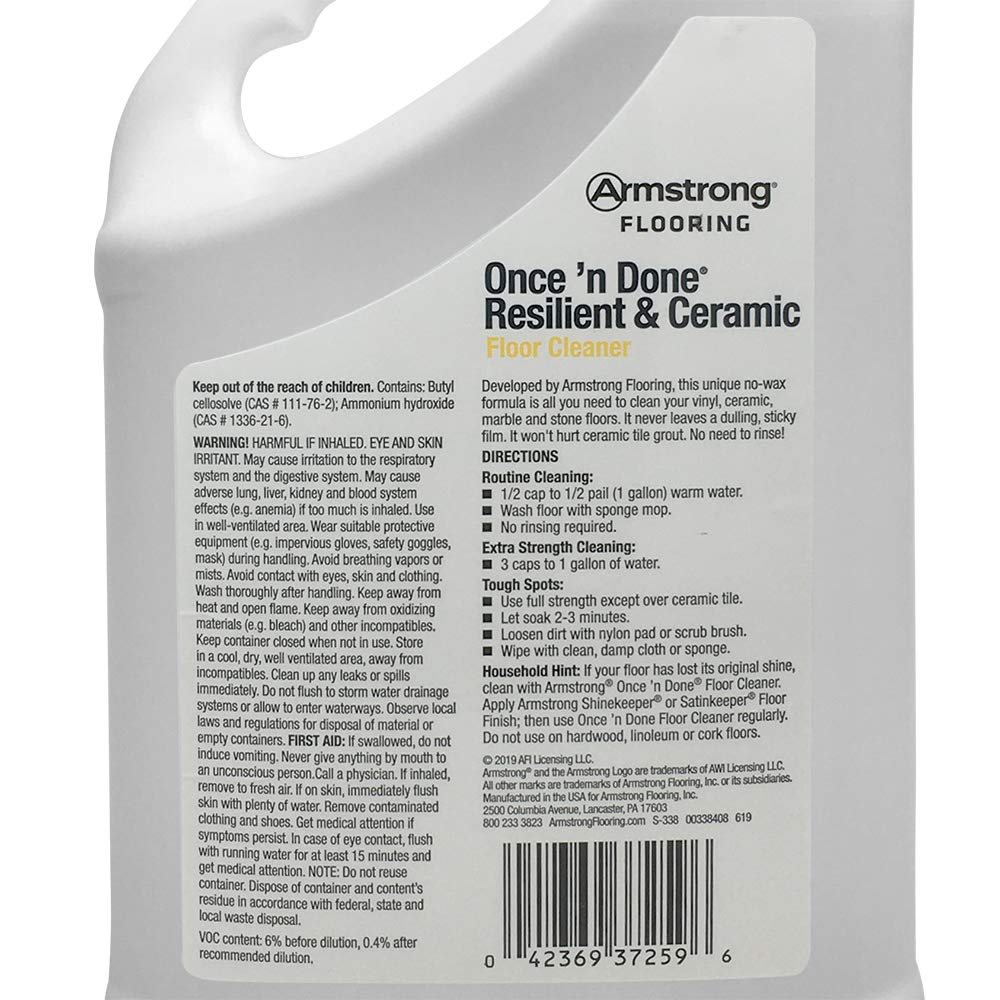 Armstrong Once and Done Resilient & Ceramic Floor Cleaner Concentrate - 1 Gallon for Vinyl, Tile & Hardwood Floors - Professional Strength for Homes, Offices & Commercial Spaces