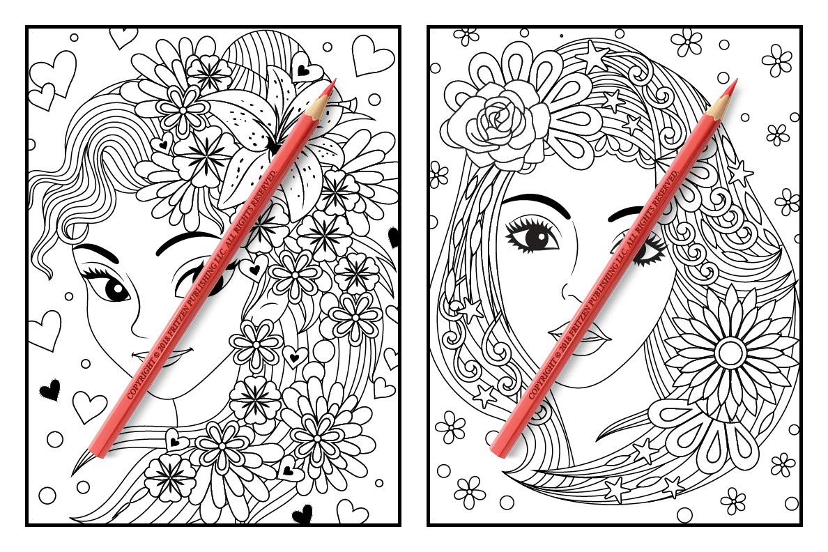 Flower Girls: Cute Manga Adult Coloring Book with Fun Hairstyles & Beautiful Floral Patterns | Stress Relief & Relaxation for Women | Perfect for Art Therapy, Mindfulness & Creative Hobbies