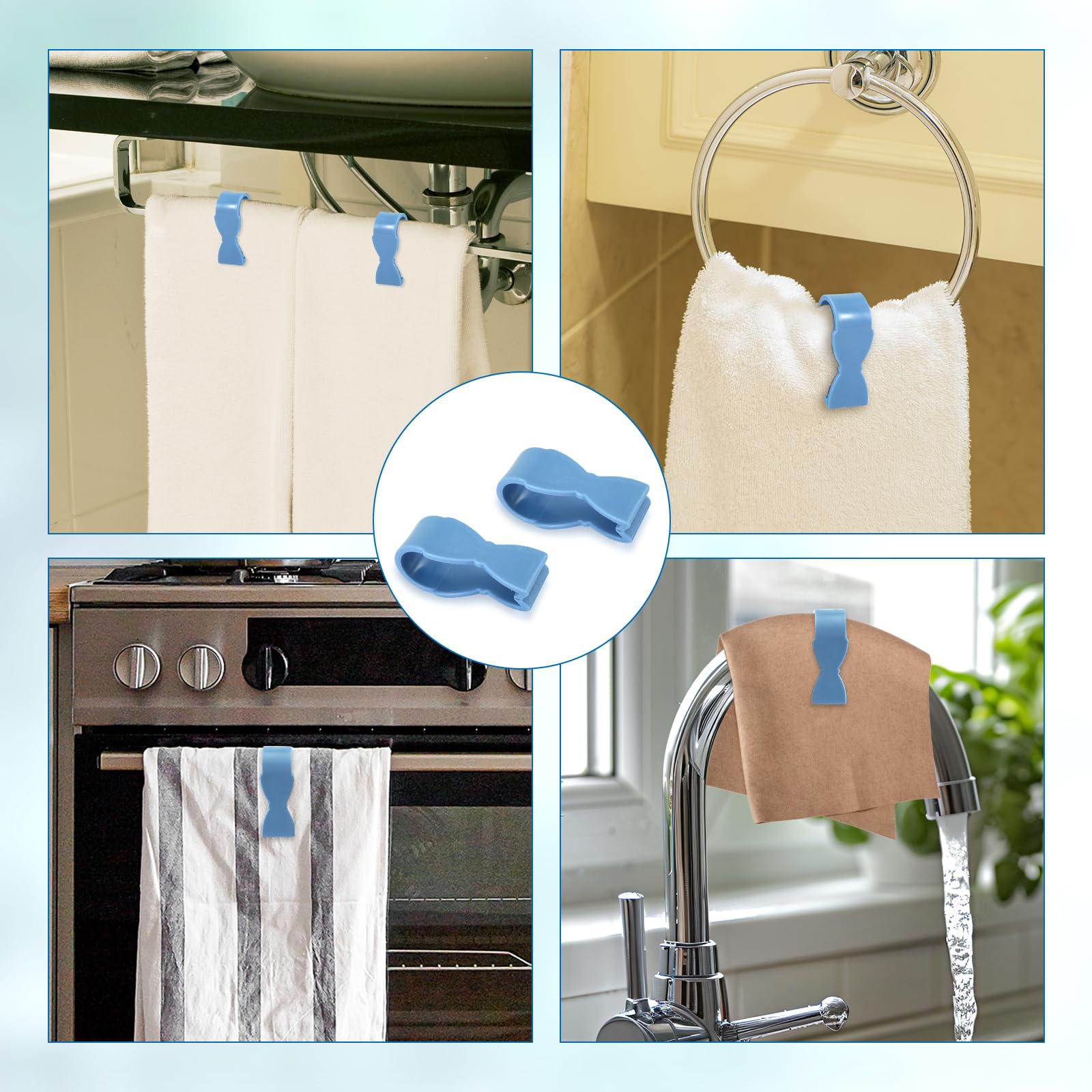 6-Piece Kitchen Towel Clips - Secure Dish Towels on Oven, Stove & Dishwasher Handles - Non-Slip Bathroom Towel Rack Hooks - Keep Towels from Falling (Blue) - Perfect for Kitchen Organization & Bathroom Storage