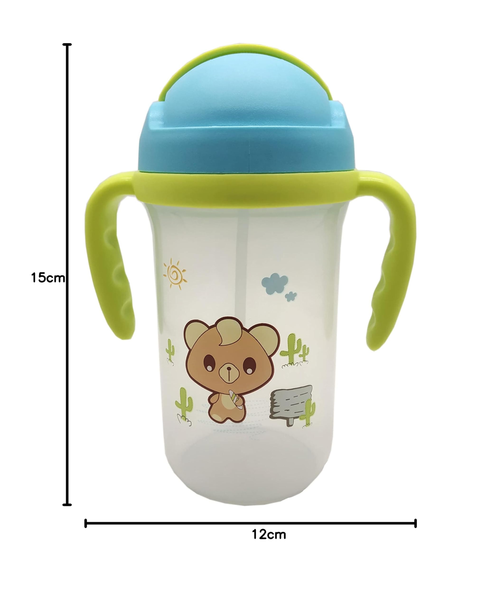 **Leakproof BPA-Free Baby Sipper Bottle with Straw - Durable Twin Handle Non-Toxic Water Bottle for Kids (Girls & Boys) - Cartoon Design, Green - Perfect for Travel, School & Outdoor Activities**