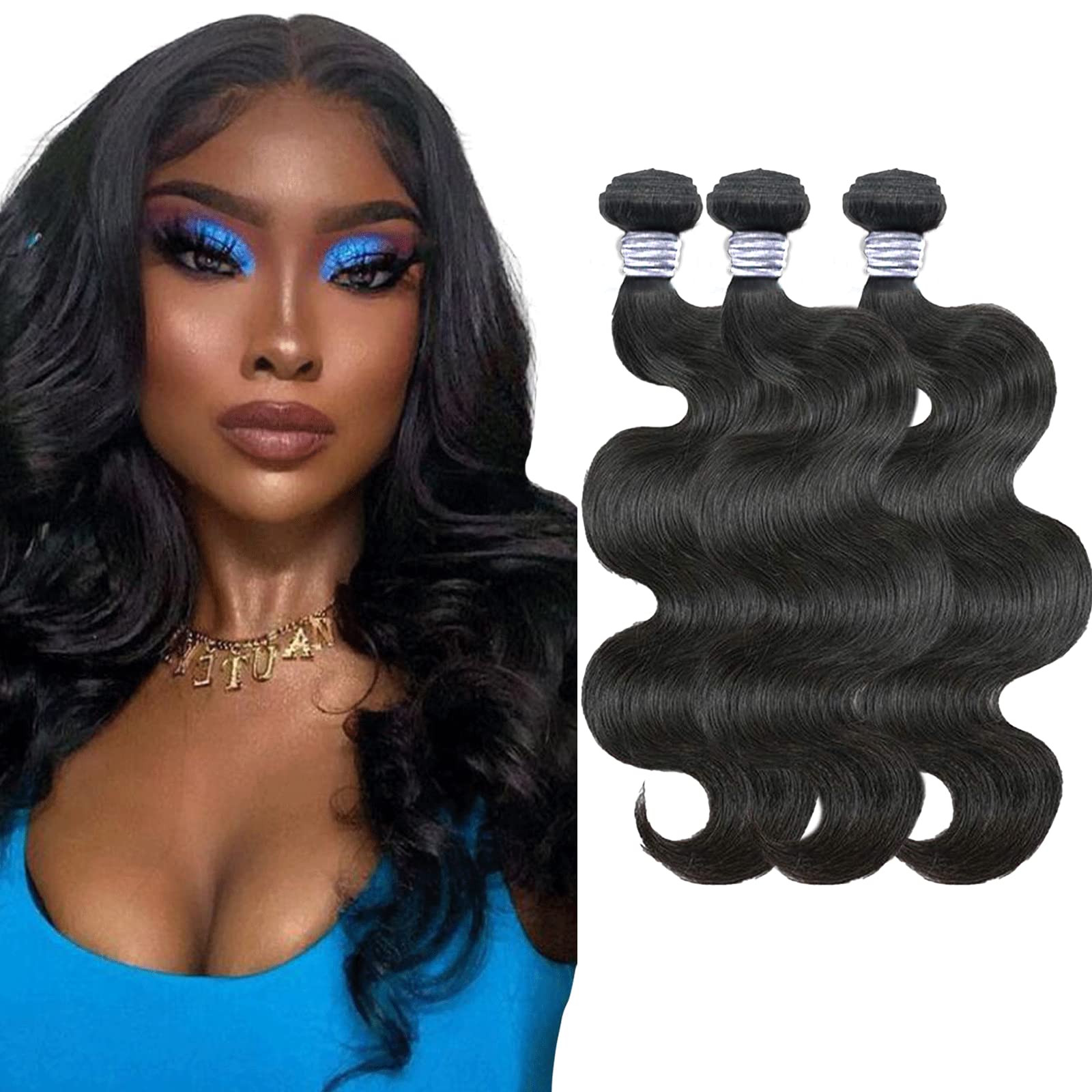 Premium 9A Brazilian Virgin Human Hair Bundles - Body Wave & Straight Double Weft Extensions (1/3 Bundles, 10-28 Inch) for Black Women - Natural Black Hair for Styling, Weaving & Protective Hairstyles