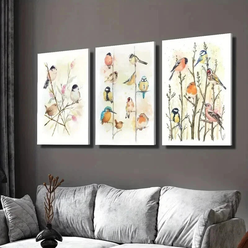 3pcs Vibrant Bird Canvas Art Prints - Watercolor Wall Art Set Framed 50x70cm - High Quality Australian Made Canvas - Perfect for Living Room, Bedroom & Office Decor