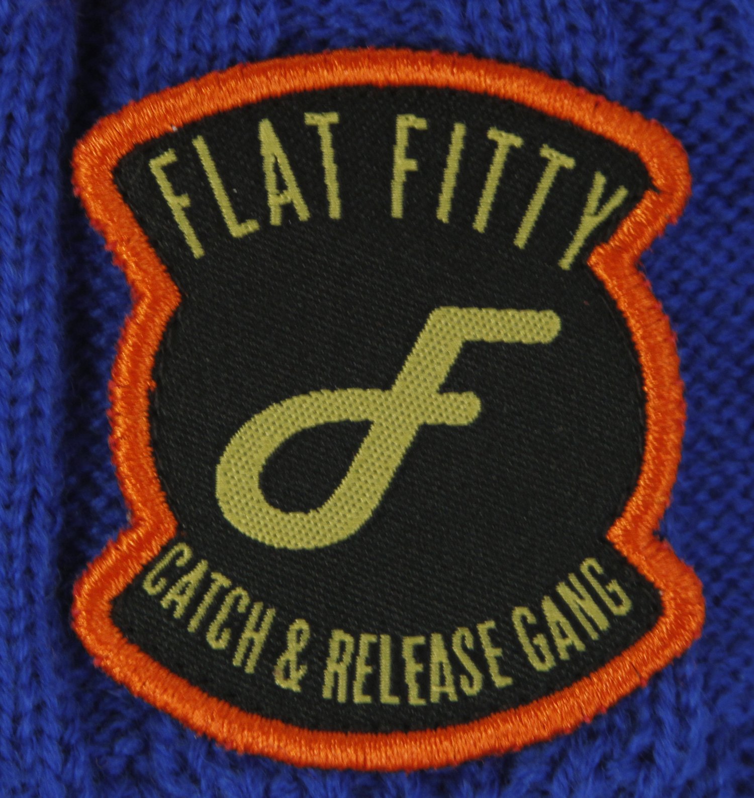 Catch & Release Gang Patched Stripe Skully Beanie Cap - One Size Fits All, Blue & Orange - Perfect for Winter Sports, Outdoor Activities & Streetwear Fashion