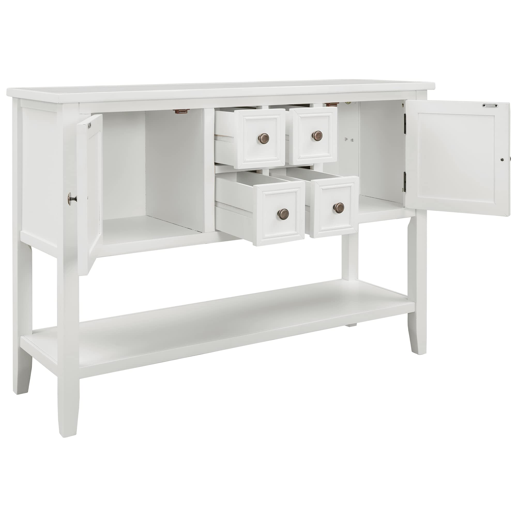 46 Inch Solid Wood Console Table with 4 Drawers & 2 Doors - Buffet Sideboard Sofa Table with Bottom Display Shelf for Living Room, Kitchen, Dining Room, Entryway & Hallway - Perfect for Home Storage & Display Decor