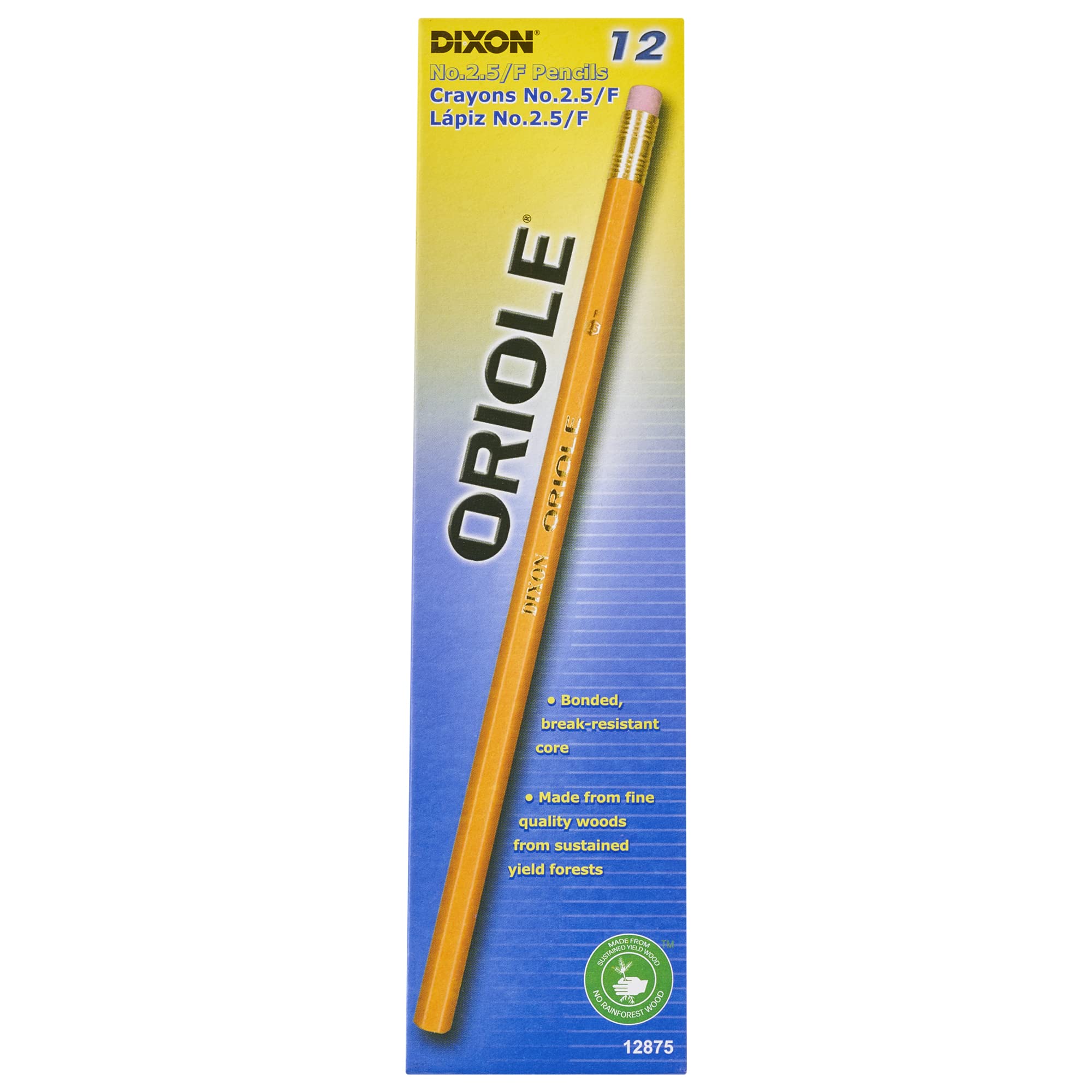 Oriole Yellow No. 2.5 Medium Pencils - Unsharpened, 12 Count (6 Boxes, 6 Pack) - Perfect for School, Office & Art Projects