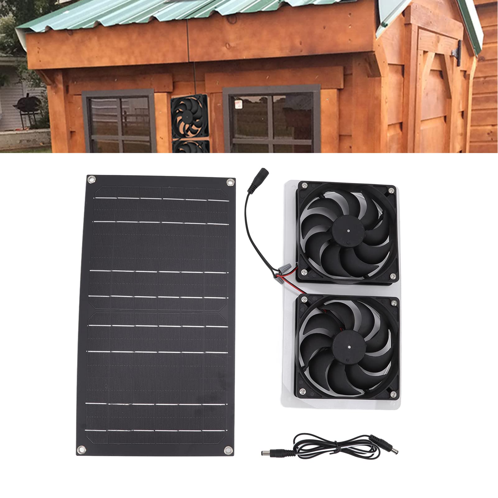 100W Solar Panel Powered Fan - IP67 Waterproof, Low Noise 12V Greenhouse Ventilator Kit with Dual Exhaust Fans | Solar Cooling & Ventilation Fan for Chicken Coops, Pet Houses, Dog Sheds & Greenhouses | Outdoor, RV, Camping & Off-Grid Use