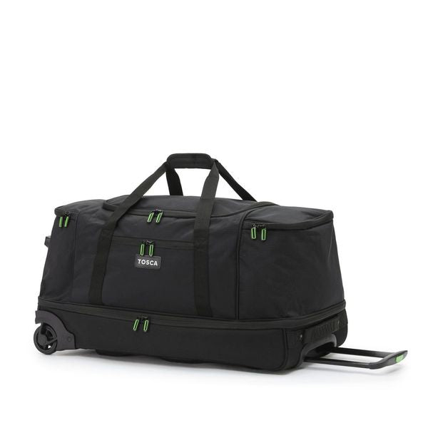 Tosca TCA798TWM 70cm Wheeled Split Compartment Duffle Bag - Black/Lime - Perfect for Travel, Gym & Sports Gear Storage