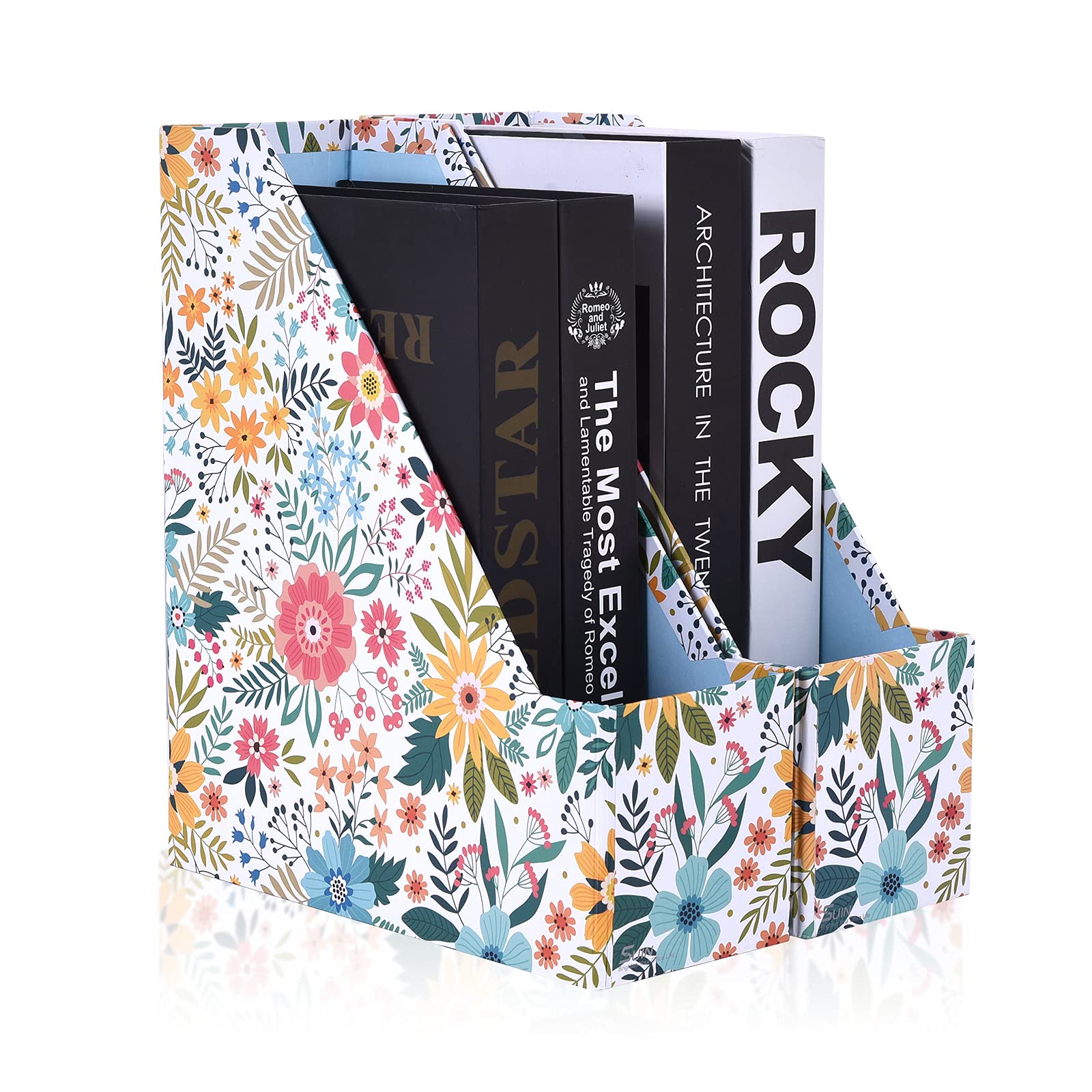 SUIN 2 Pack Foldable Magazine Holder - Floral Design File Organizer Box for Office, Home & School - Desk Storage Solution for Magazines, Documents & Office Supplies | Perfect for Home Office, Study Room & Workspace Organization