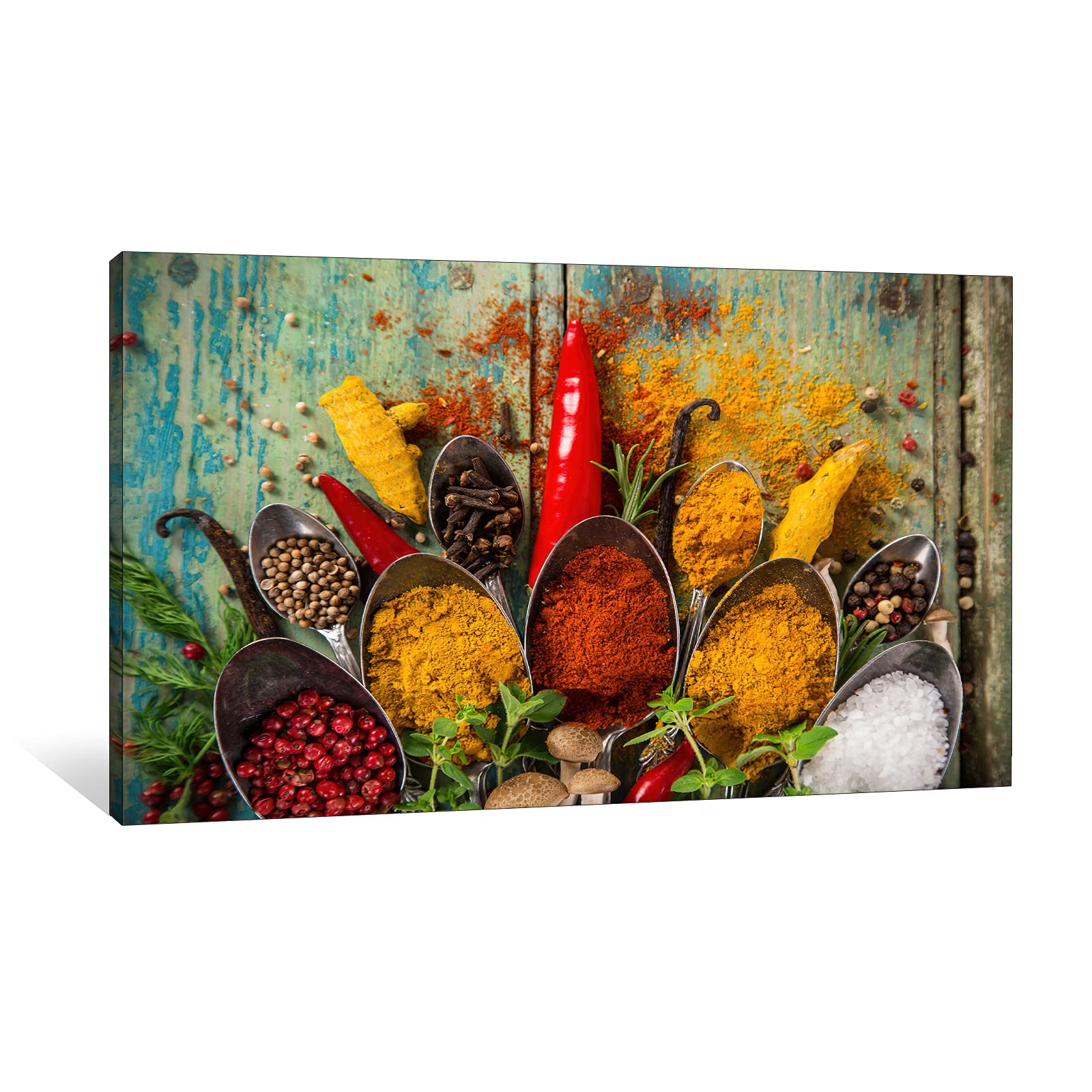 Modern Kitchen Wall Art - Colorful Spices & Spoons Canvas Prints 12x18 Inches, Vibrant Dining Room Decor, Perfect for Home Kitchen, Restaurant & Cafe Wall Decoration