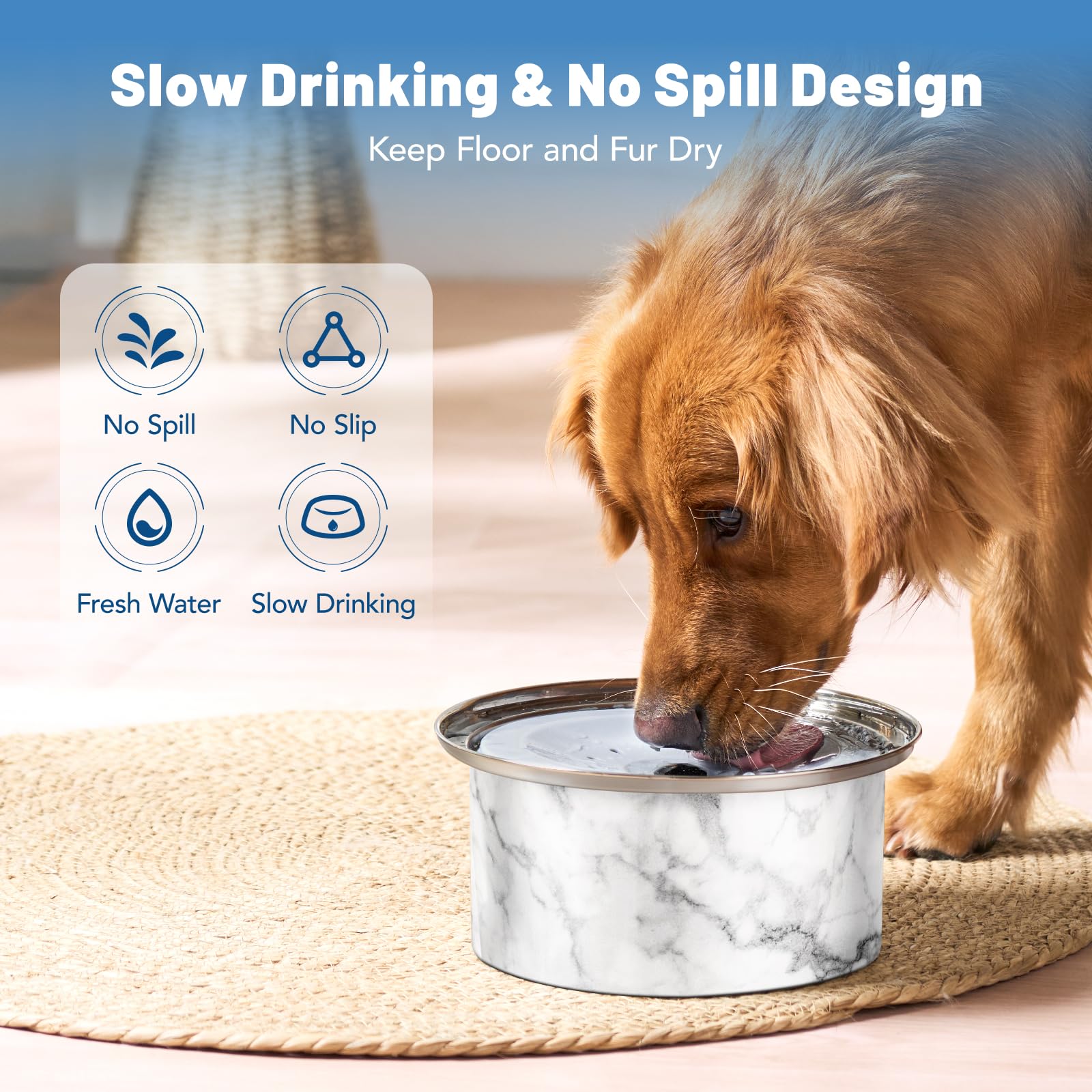 4L No Spill Dog Water Bowl - 136oz Large Capacity Stainless Steel Pet Water Feeder with Slow Flow Design - Leak Proof Travel Dog Bowl for Cars, Camping & Home Use - Ideal for Messy Drinkers & Active Pets