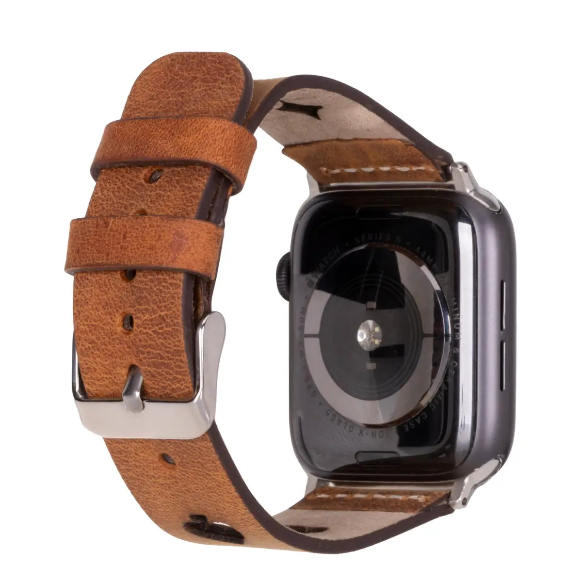 Premium Camel Brown Leather Sport Band for Apple Watch - Durable & Stylish Strap for Workouts & Everyday Wear - Compatible with All Apple Watch Models (Avesta)