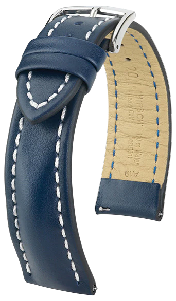 Hirsch Heavy Calf Blue 22mm Leather Watch Strap - Premium Replacement Band for Men's Watches | Perfect for Dress Watches, Business & Formal Occasions