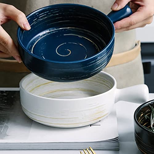 Japanese Hand-Painted Ceramic Salad Bowls - Microwave & Oven Safe Baking Bowls for Fruit, Soup, Cheese - Creative Kitchenware with Handle for Home & Restaurant Use