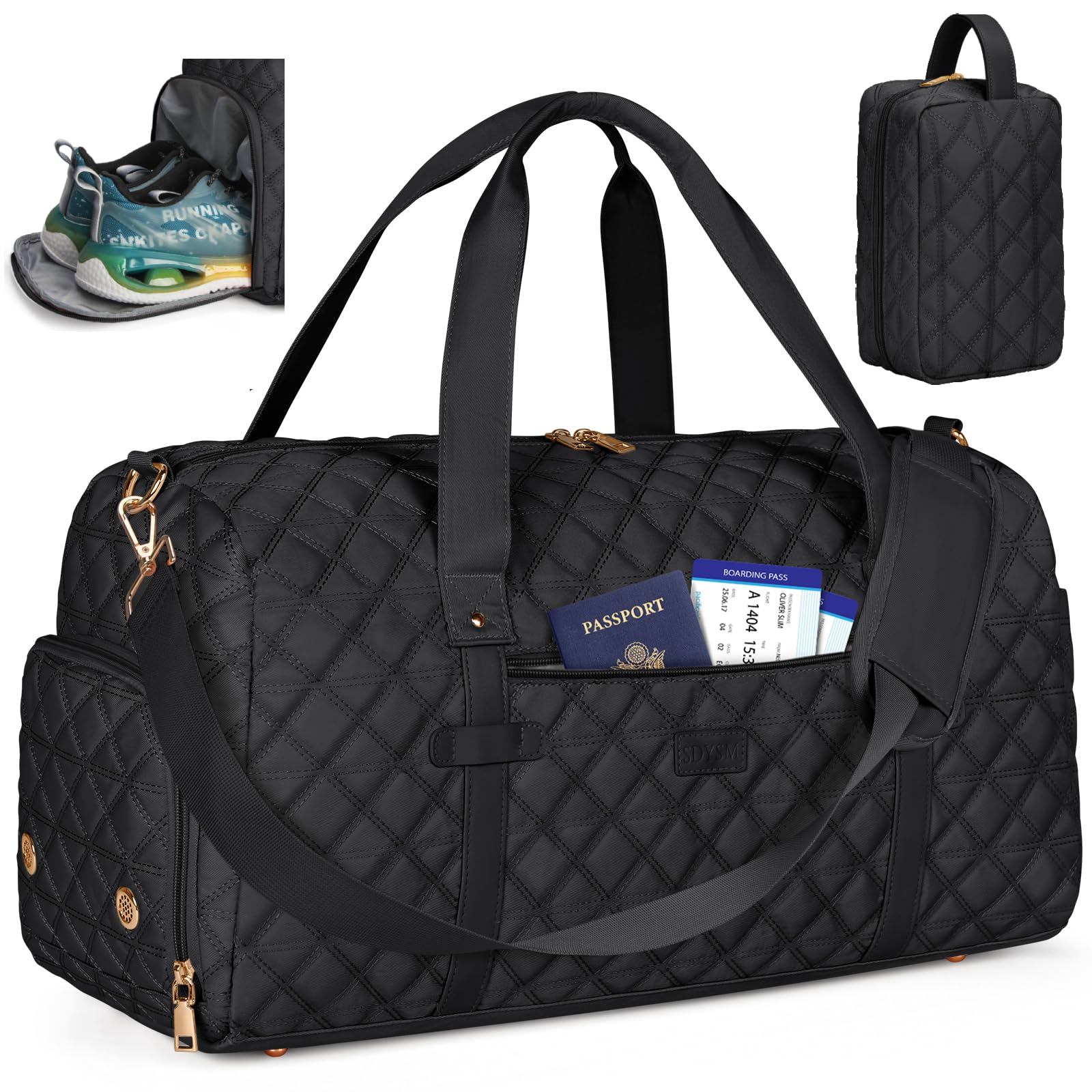 SDYSM Women's Waterproof Gym Bag with Shoe Compartment & Wet Pocket - Duffle Travel Bag for Sports, Yoga, Workout - Perfect for Gym, Travel & Weekend Getaways (Black)