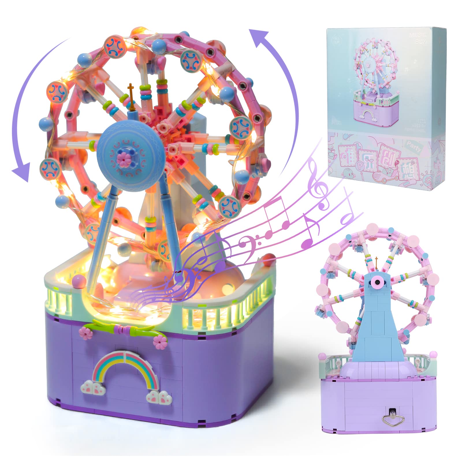 Chifafortoo 710PCS Ferris Wheel Building Blocks Set - DIY Amusement Park Model with LED Lights & Music, Compatible with Lego - Creative STEM Toy for Kids Ages 5+ | Perfect for Birthday Gifts, Room Decor & Educational Playtime