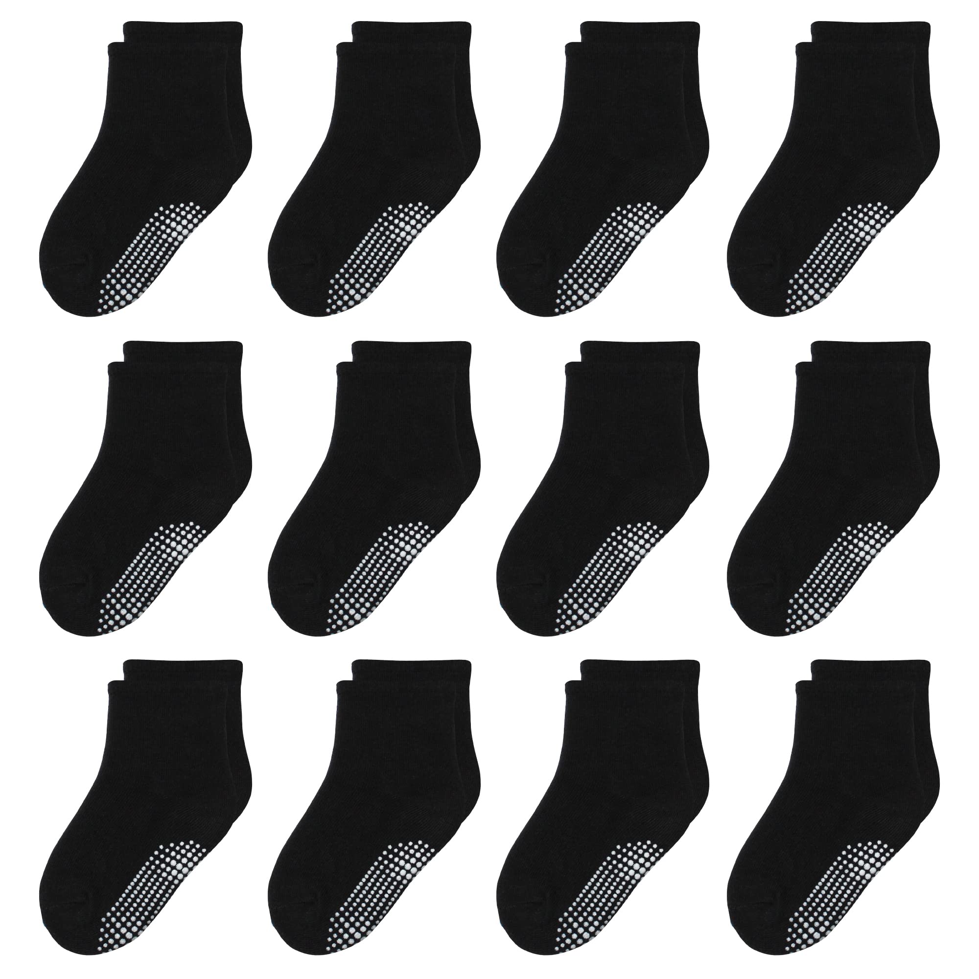 12 Pack Non-Slip Baby Socks with Grips for Boys & Girls 1-7 Years - Soft Cotton Crew Socks in Multi Colors - Perfect for Playtime, Learning to Walk & Daycare Activities
