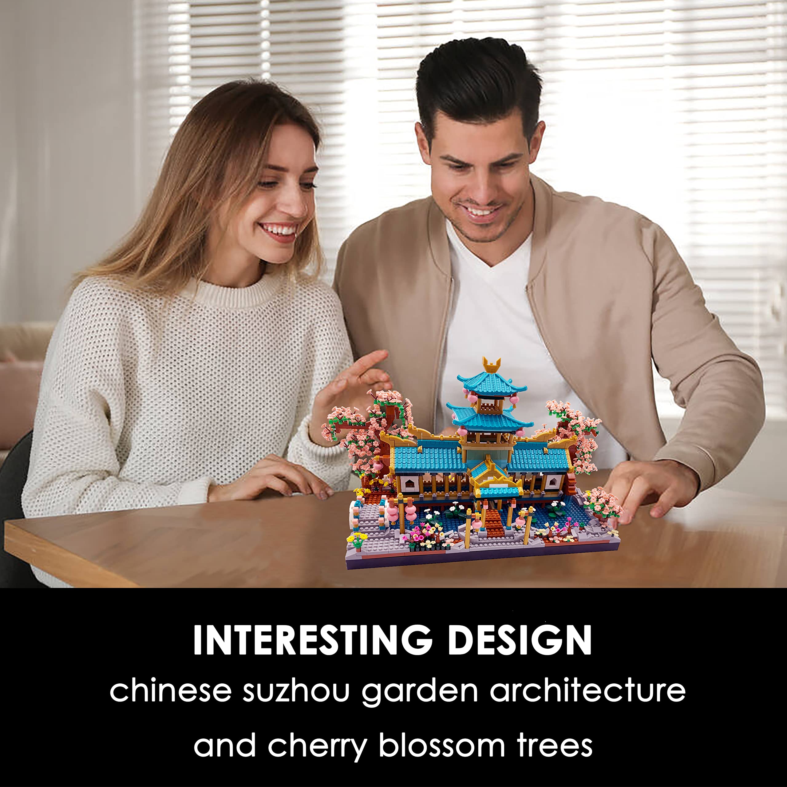 Alizdd Micro Building Blocks Set - 2350pcs Chinese Suzhou Garden & Japanese Sakura Bonsai Tree Architecture Model Kit | Creative Mini Brick Toy for Adults & Kids 14+ | Perfect for Home Decor, Stress Relief & STEM Learning