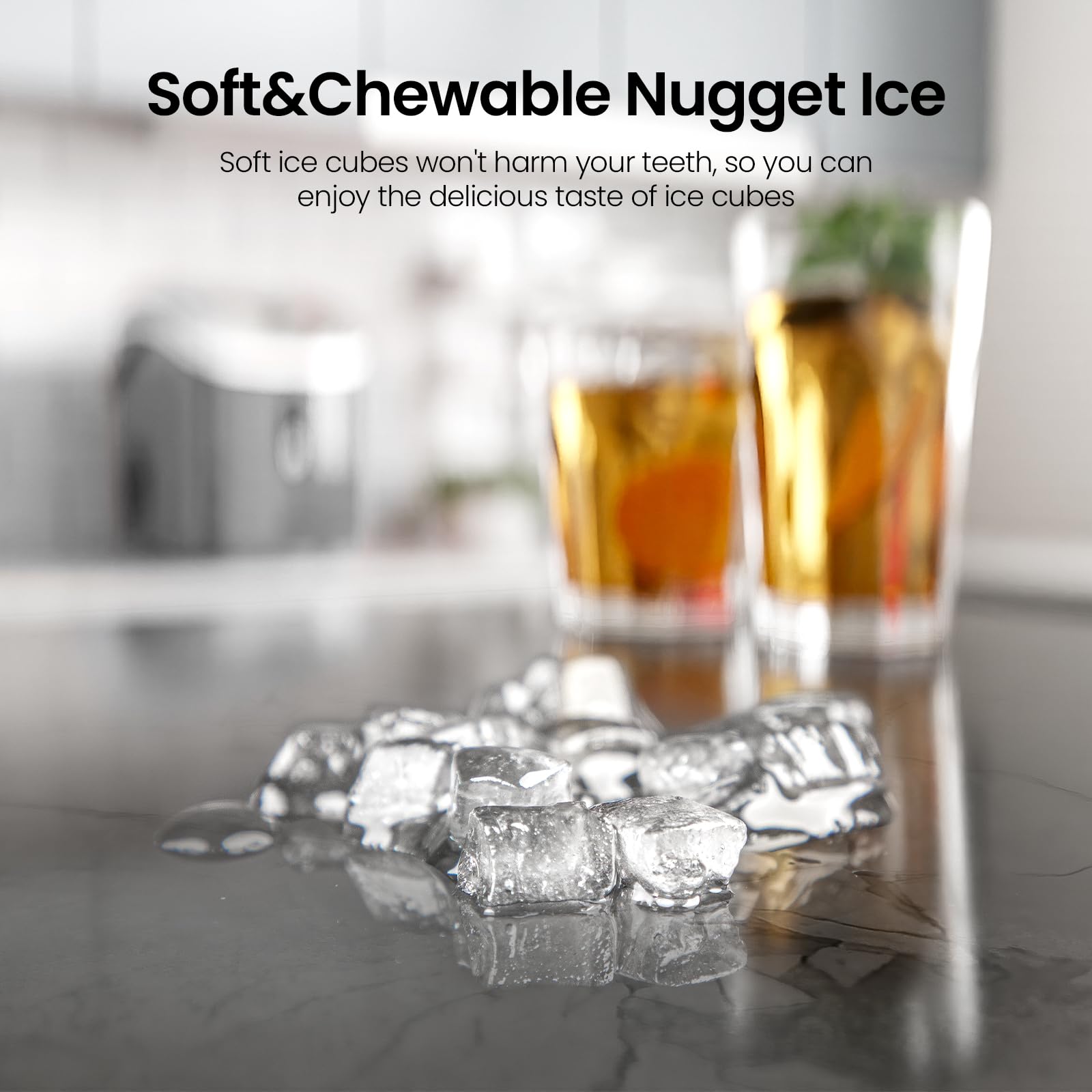 AGLUCKY Countertop Nugget Ice Maker 35lbs/24H, Portable Pebble Ice Machine with Handle & Self-Cleaning, Pellet Ice Maker for Home Kitchen Office - Perfect for Cocktails, Sodas & Beverages (Grey)