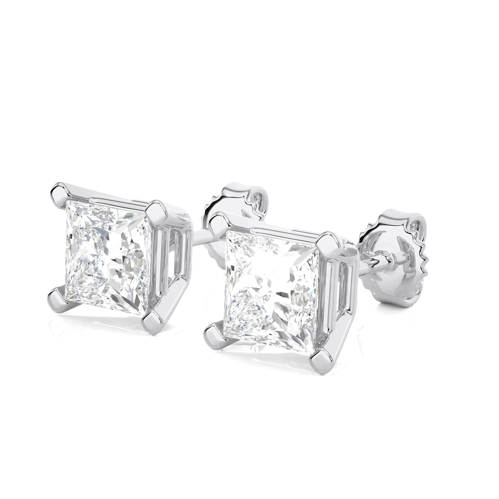 IGI Certified 1/2 to 4 Carat Lab Grown Diamond Stud Earrings for Women - Princess Cut White, Blue or Pink Diamonds in 14k White Gold (G-H, VS1-VS2, cttw) - Perfect for Weddings, Anniversaries & Special Occasions