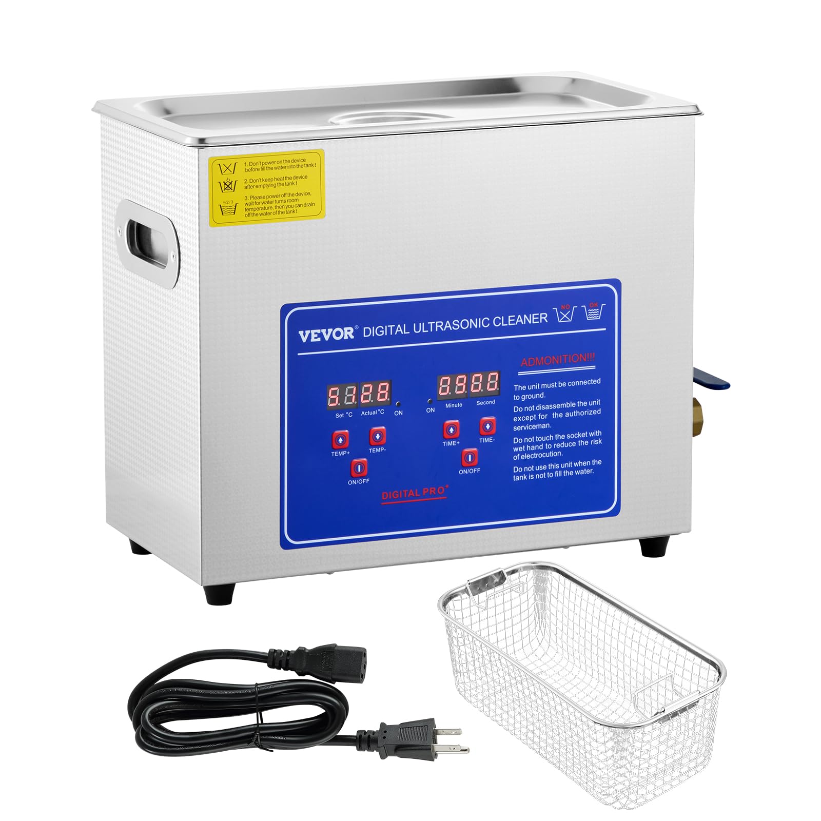 VEVOR 6L Commercial Ultrasonic Cleaner with Digital Timer & Heater, 40kHz Professional Cleaning Machine for Jewelry, Watches, Industrial Parts - Perfect for Home, Lab, and Workshop Use