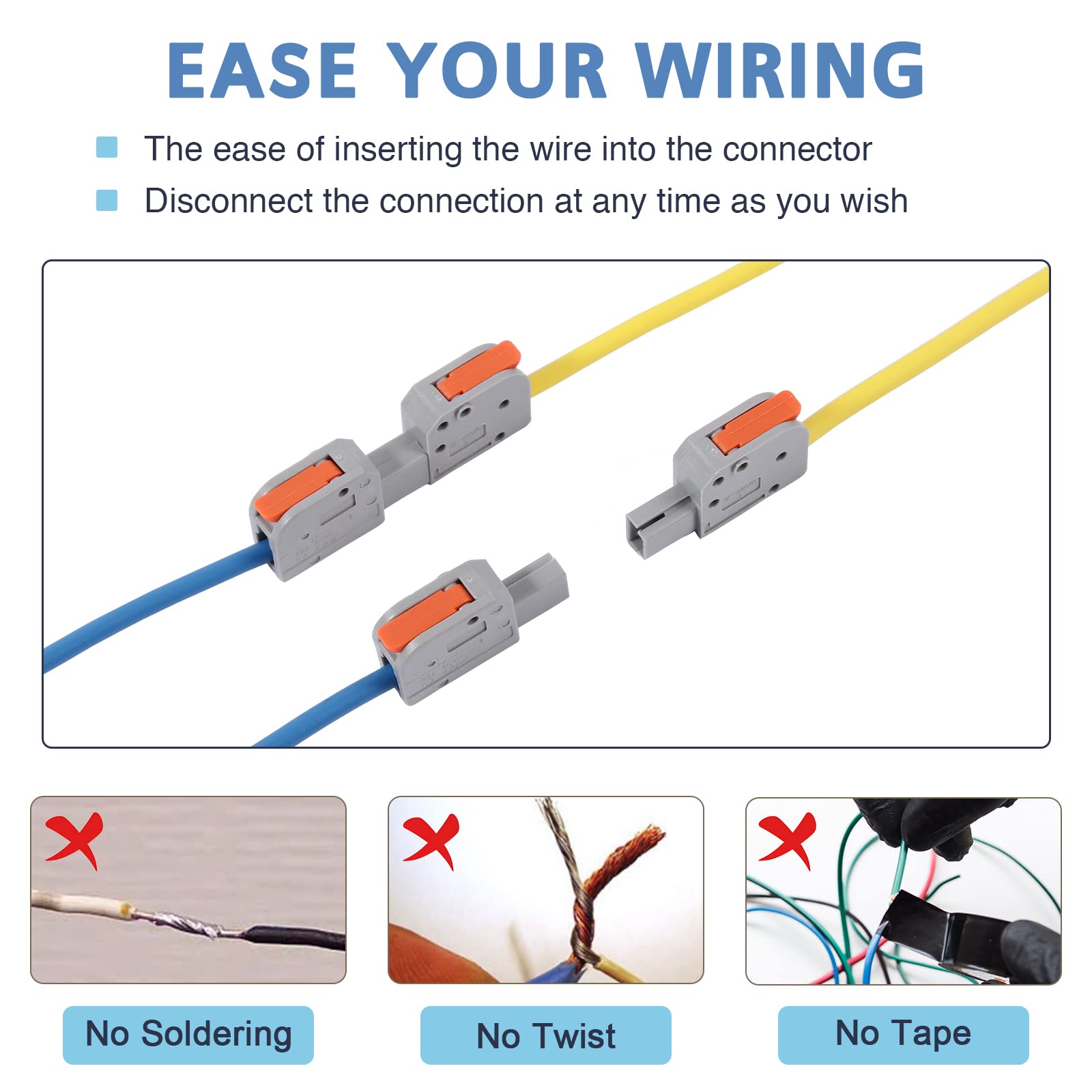 20 PCS Pluggable Wire Connectors for AWG 24-12 - Hand Protecting 1 Conductor Push-in Lever Electrical Connectors | Reusable Wire Splice Connectors for Automotive, Home & Industrial Wiring | DIY Electrical Projects & Professional Installations