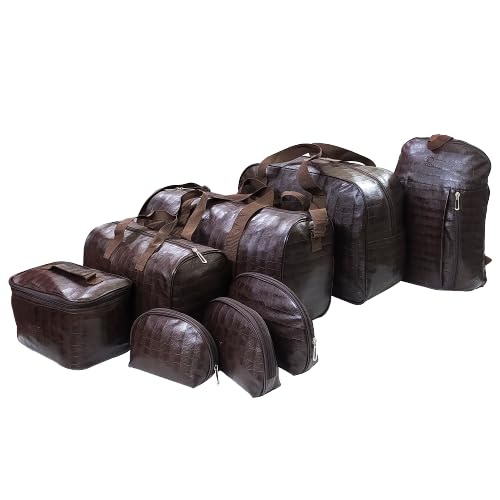 DHAROHAR THE HERITAGE Brown Faux Leather Travel Bag Set - 8-Piece Luggage Collection for Men & Women | Perfect for Vacation, Business Trips & Daily Commute