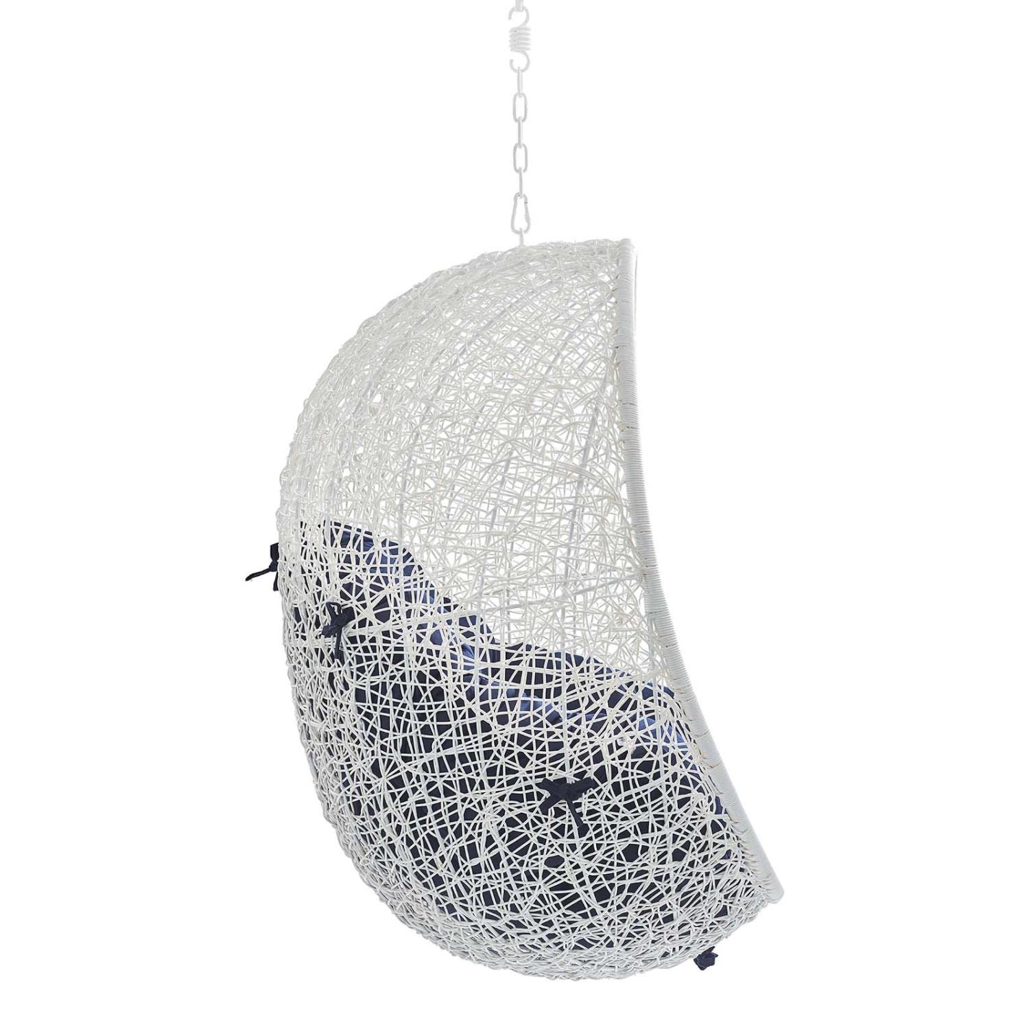 Modway White Navy Outdoor Patio Swing Chair - Wicker Rattan with Sunbrella® Fabric & Steel Hanging Chain - Perfect for Backyard, Garden, and Poolside Relaxation